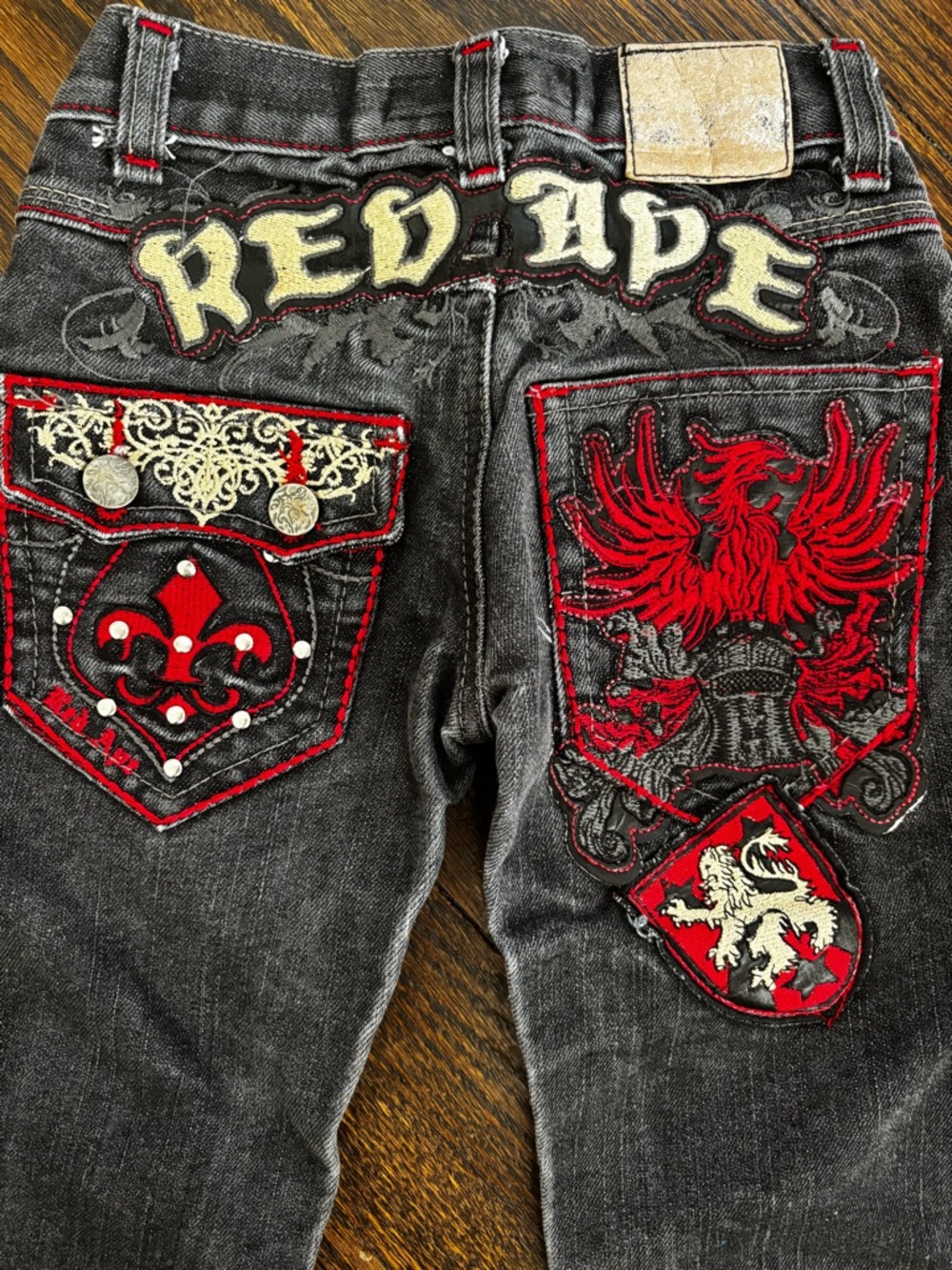 Red Ape Authentic Black Denim Shorts with Red Stitching